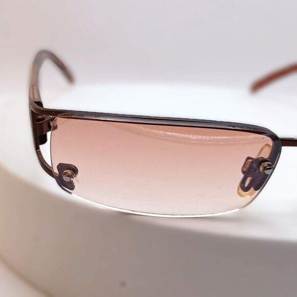 L.E.I. Brand Half Rim Red Orange Patterned Arms Brown Tinted Lens Sunglasses - Picture 7 of 8